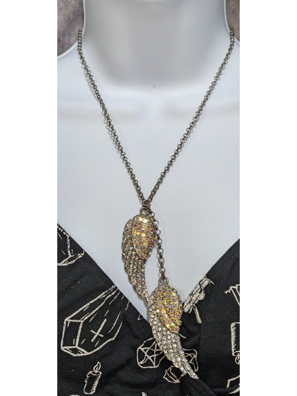 Whimsical Angel Wing Necklace With Aurora Borealis Crystals